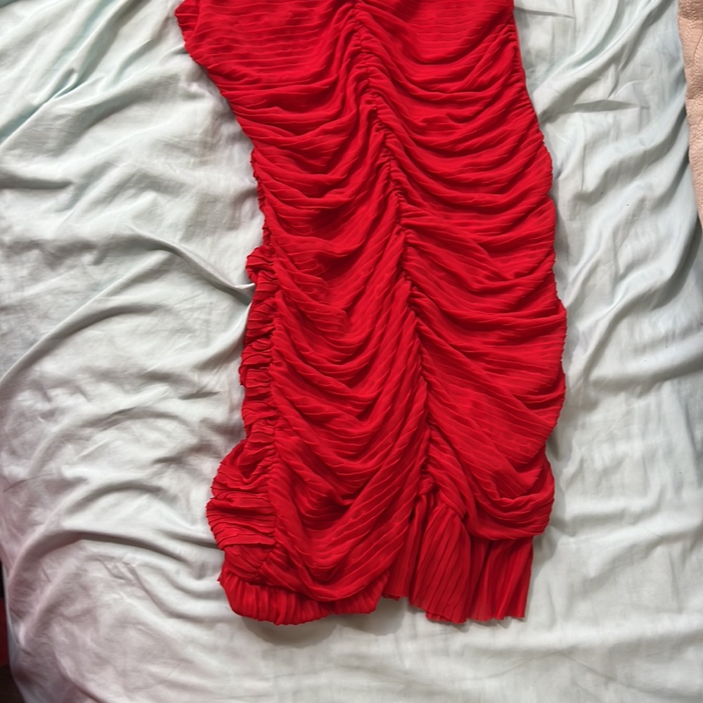 Zara Red Ruched Mini Dress - Picture 3 of 4